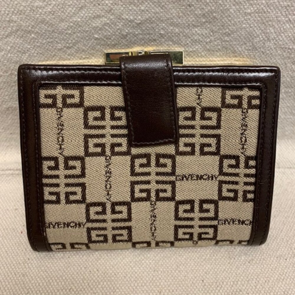 Vintage Givenchy 4g monogram jacquard design brown wallet with coin purse